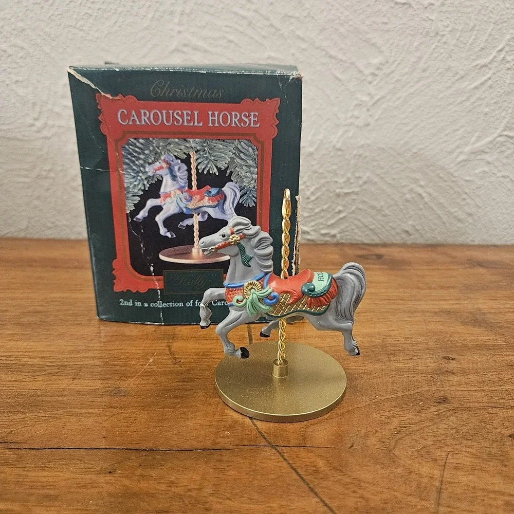 Vintage 1989 Hallmark Christmas Carousel Horse Holly 2nd Ornament In Collection‎